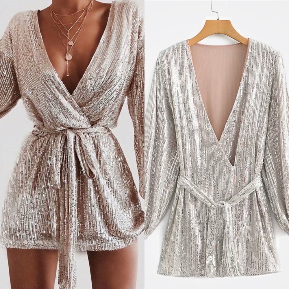 All Of The Lights Silver Sequin Mini Dress